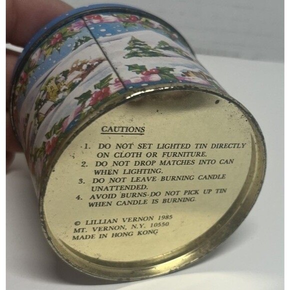 2 Vintage 1985 Lillian Vernon Christmas Used Winter Scene Candle Tins w/Lids - Picture 4 of 9